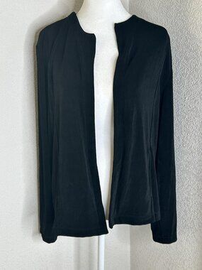 Chico's Travelers Cardigan Womens 2 Black Open Front Stretch Knit Jacket Slinky
